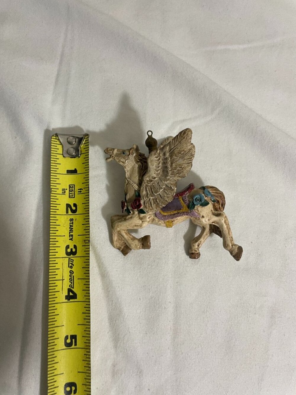 Winged Pegasus Carousel Horse Christmas Ornament Floral Roses Resin 3.5”